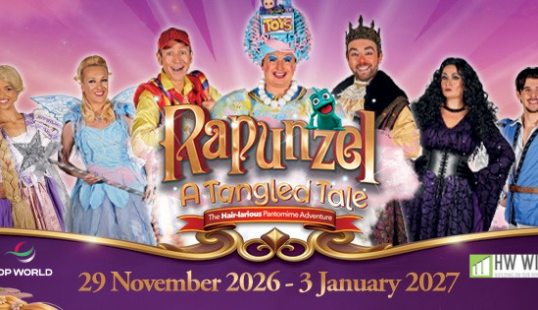 Poster of people dressed as characters for the play Rapunzel