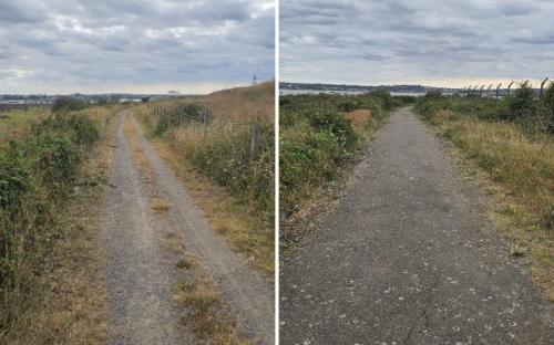 Before and after images of coastal path