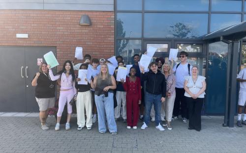 Headteacher, Sam Dyer, with students at Thames Park Secondary School, and Cllr Michelle Burton, Ward Councillor for East Tilbury, Linford and West Tilbury (right)
