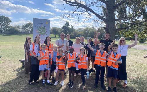 Primary School Pupils with Thurrock Council staff, partner organisations and Cllr Mark Turner (centre), at the launch event at Hardie Park Café in Stanford-le-Hope