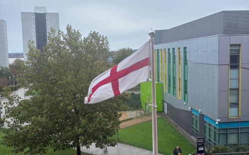 Flag flying outside civic centre
