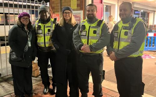 Cllr Victoria Holloway with Transport Safety Officers