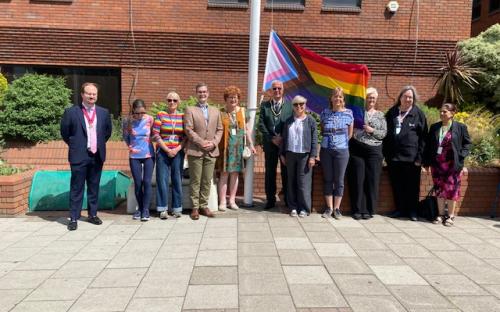 The progress flag raising outside the Civic Offices