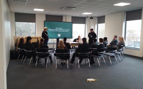 Thurrock's Youth Cabinet delivering a presentation to secondary school students